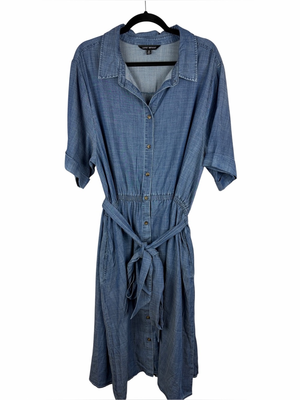 Lane Bryant 2X Chambray Lyocell Button Front Midi Shirt Dress Belted